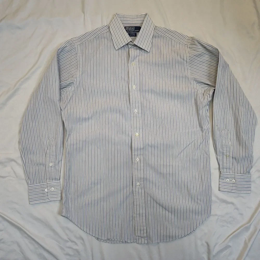 Polo By Ralph Lauren‎ Curham Pinstripe Button Down Long Sleeve Size 15 32/33